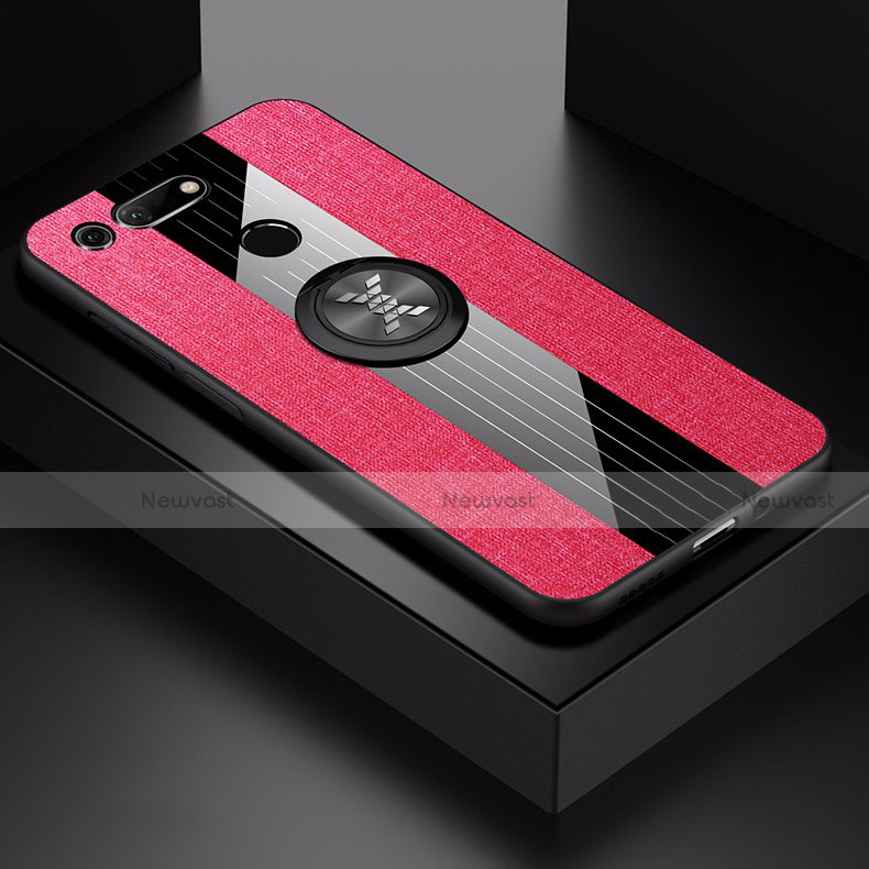 Ultra-thin Silicone Gel Soft Case Cover with Magnetic Finger Ring Stand T02 for Huawei Honor V20 Red