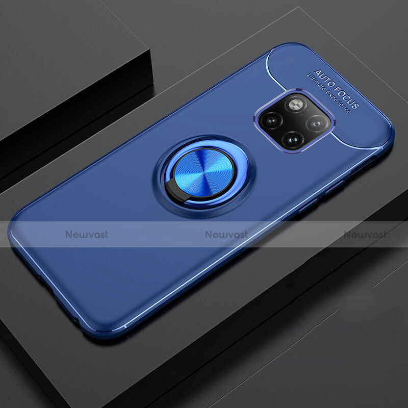 Ultra-thin Silicone Gel Soft Case Cover with Magnetic Finger Ring Stand T02 for Huawei Mate 20 Pro Blue