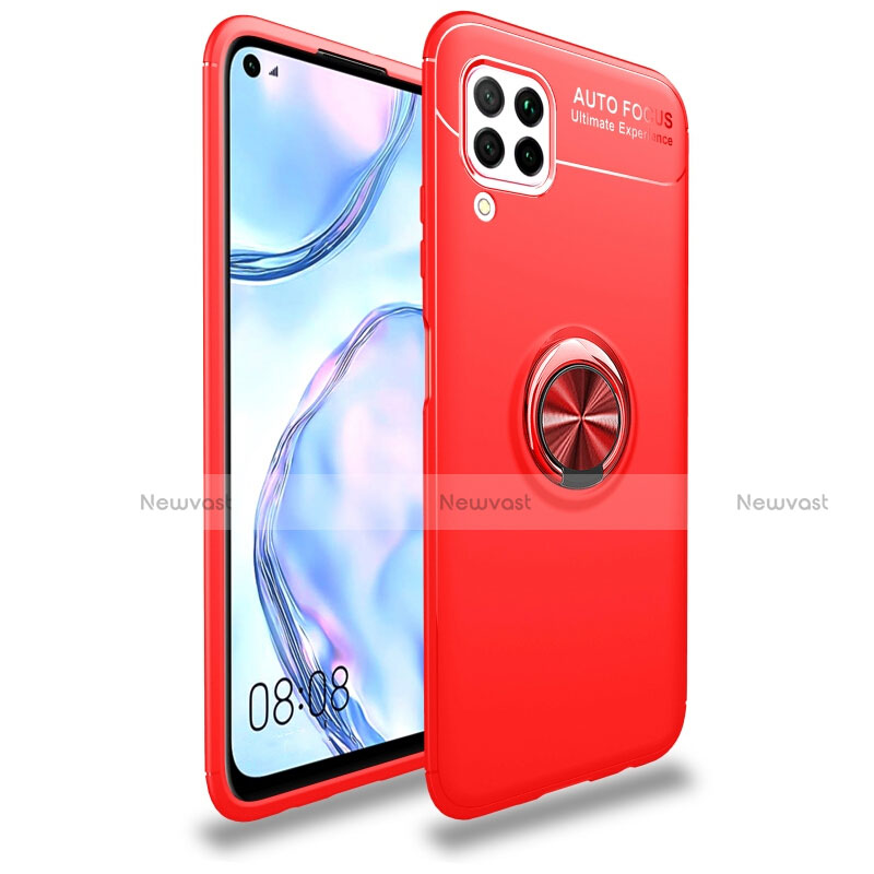 Ultra-thin Silicone Gel Soft Case Cover with Magnetic Finger Ring Stand T02 for Huawei Nova 7i Red