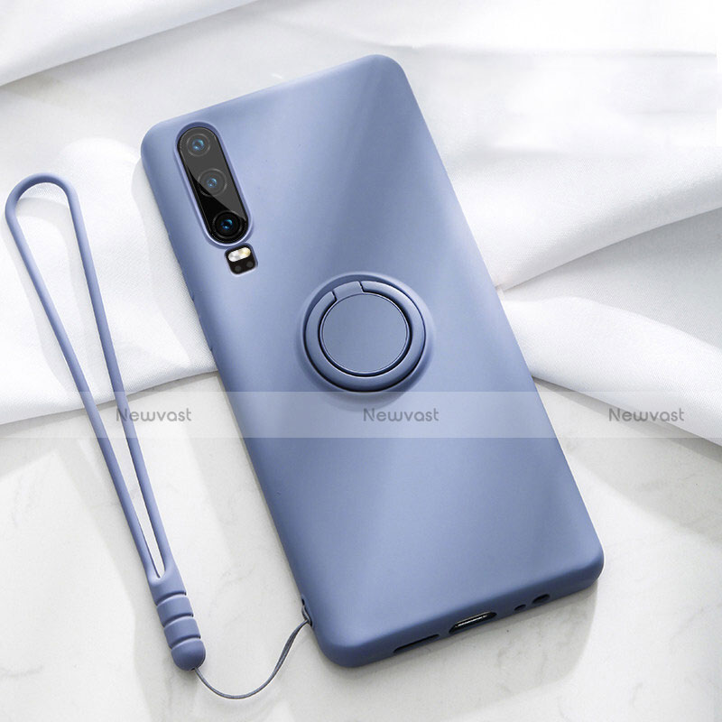 Ultra-thin Silicone Gel Soft Case Cover with Magnetic Finger Ring Stand T02 for Huawei P30