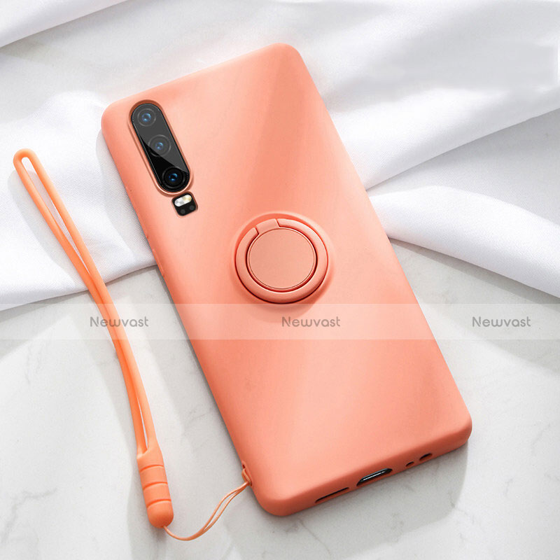 Ultra-thin Silicone Gel Soft Case Cover with Magnetic Finger Ring Stand T02 for Huawei P30