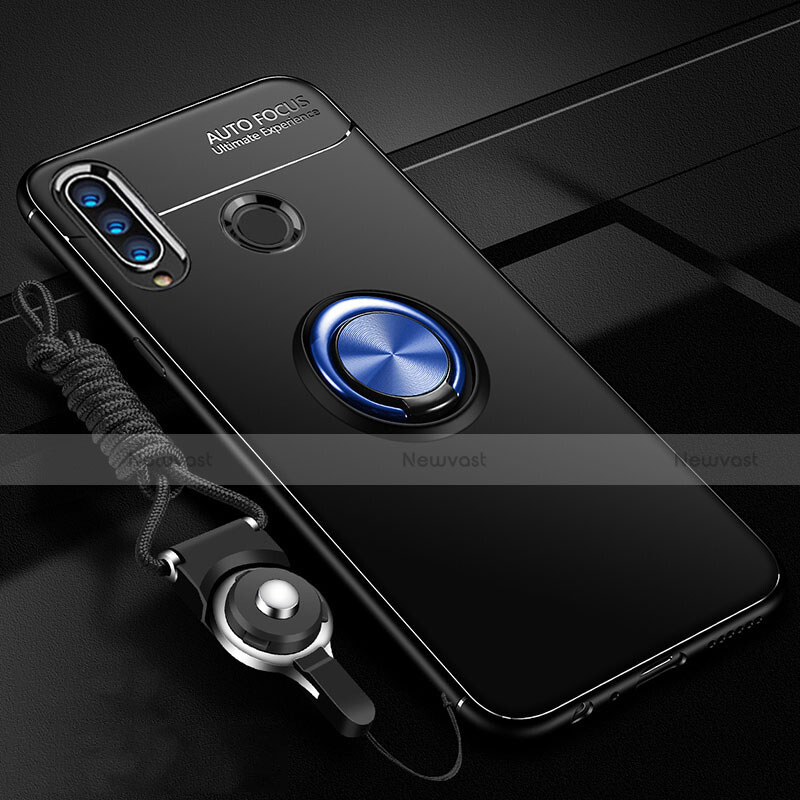 Ultra-thin Silicone Gel Soft Case Cover with Magnetic Finger Ring Stand T02 for Huawei P30 Lite Blue and Black