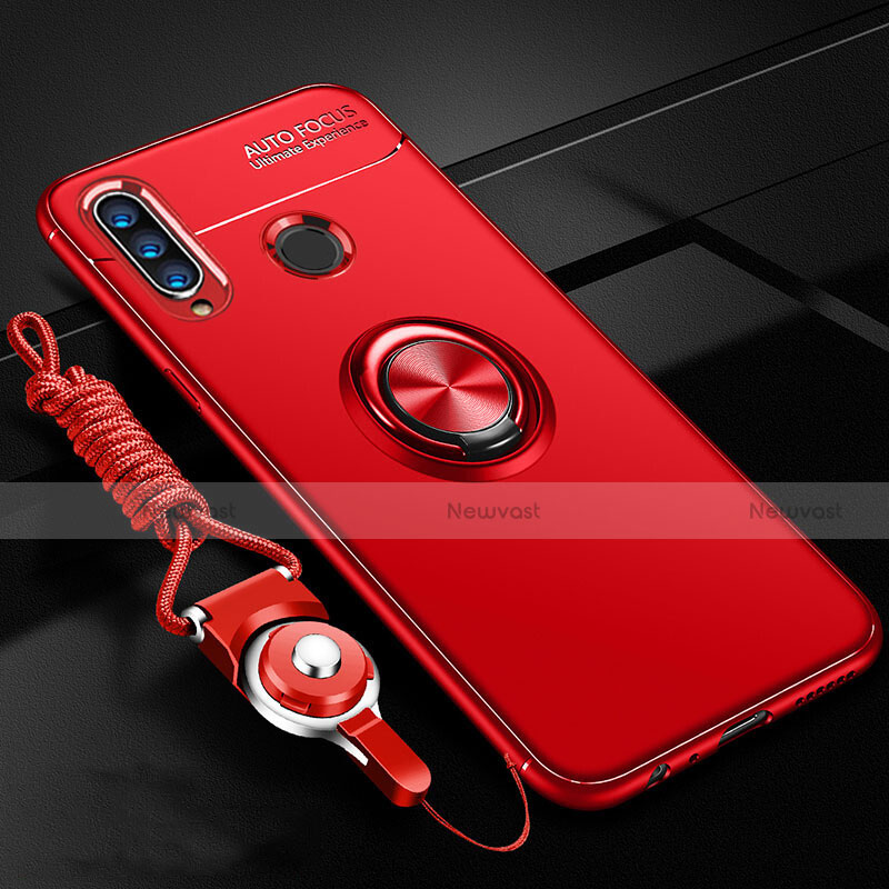 Ultra-thin Silicone Gel Soft Case Cover with Magnetic Finger Ring Stand T02 for Huawei P30 Lite Red