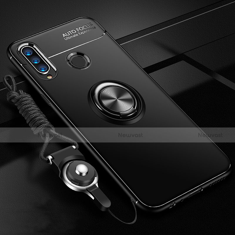 Ultra-thin Silicone Gel Soft Case Cover with Magnetic Finger Ring Stand T02 for Huawei P30 Lite XL Black