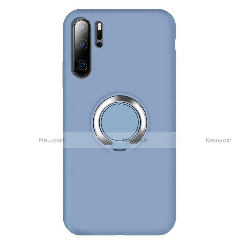 Ultra-thin Silicone Gel Soft Case Cover with Magnetic Finger Ring Stand T02 for Huawei P30 Pro New Edition Sky Blue