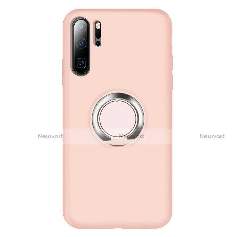 Ultra-thin Silicone Gel Soft Case Cover with Magnetic Finger Ring Stand T02 for Huawei P30 Pro Pink