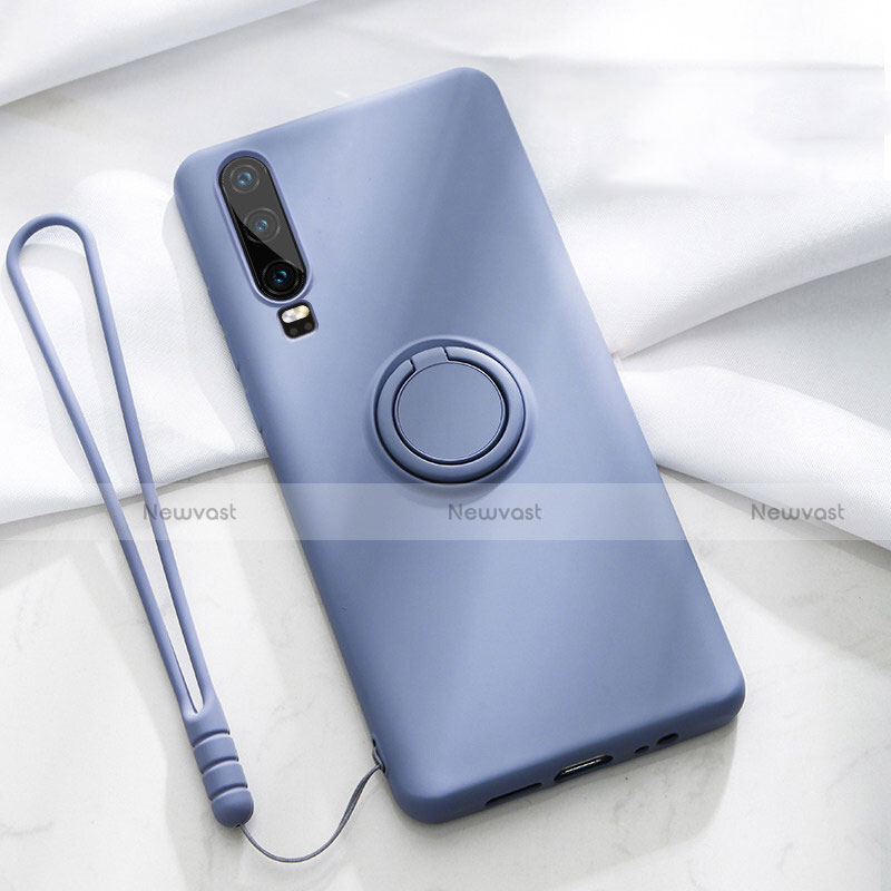 Ultra-thin Silicone Gel Soft Case Cover with Magnetic Finger Ring Stand T02 for Huawei P30 Purple