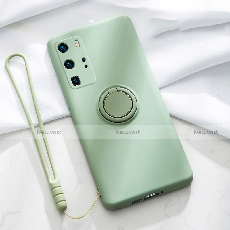 Ultra-thin Silicone Gel Soft Case Cover with Magnetic Finger Ring Stand T02 for Huawei P40 Pro Green