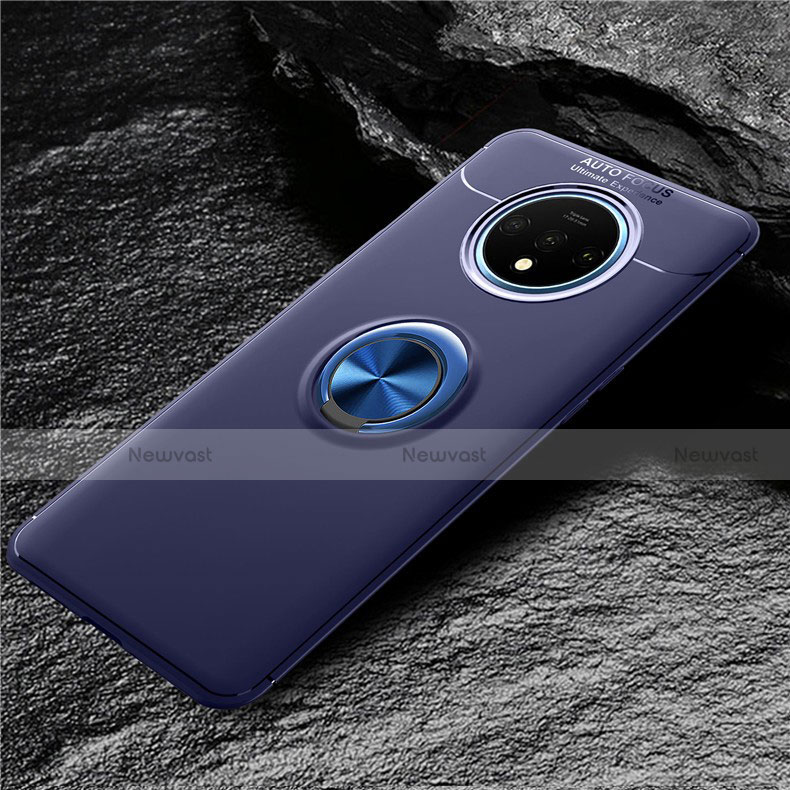 Ultra-thin Silicone Gel Soft Case Cover with Magnetic Finger Ring Stand T02 for OnePlus 7T Blue