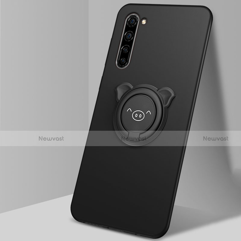 Ultra-thin Silicone Gel Soft Case Cover with Magnetic Finger Ring Stand T02 for Oppo A91 Black