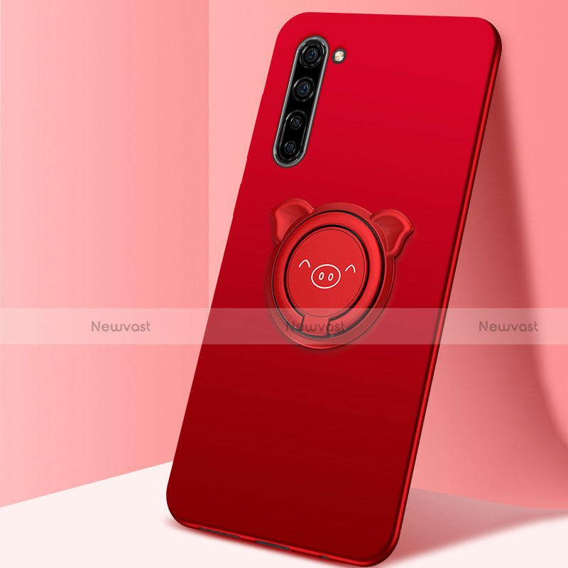 Ultra-thin Silicone Gel Soft Case Cover with Magnetic Finger Ring Stand T02 for Oppo Find X2 Lite Red
