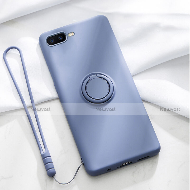 Ultra-thin Silicone Gel Soft Case Cover with Magnetic Finger Ring Stand T02 for Oppo K1