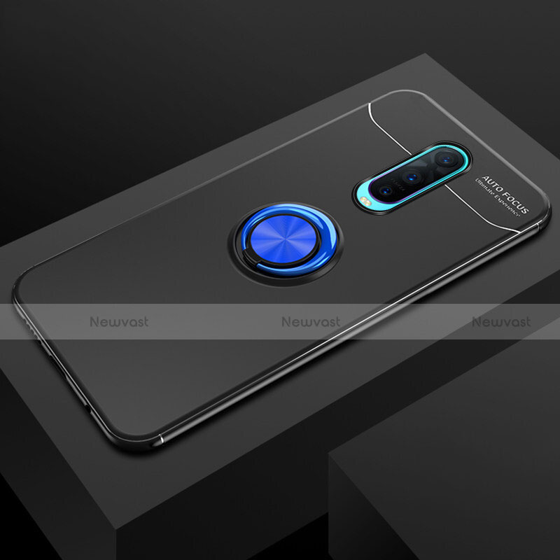 Ultra-thin Silicone Gel Soft Case Cover with Magnetic Finger Ring Stand T02 for Oppo R17 Pro Blue and Black