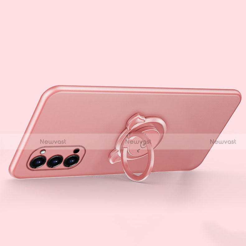 Ultra-thin Silicone Gel Soft Case Cover with Magnetic Finger Ring Stand T02 for Oppo Reno4 5G