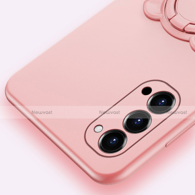 Ultra-thin Silicone Gel Soft Case Cover with Magnetic Finger Ring Stand T02 for Oppo Reno4 Pro 5G