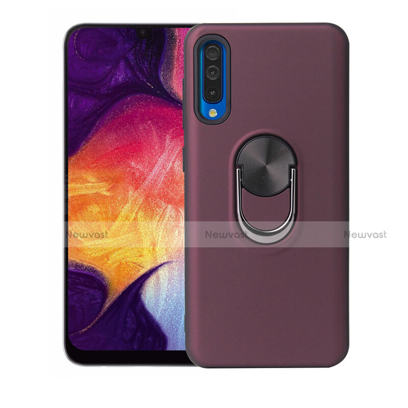 Ultra-thin Silicone Gel Soft Case Cover with Magnetic Finger Ring Stand T02 for Samsung Galaxy A70 Brown