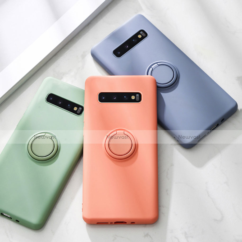 Ultra-thin Silicone Gel Soft Case Cover with Magnetic Finger Ring Stand T02 for Samsung Galaxy S10