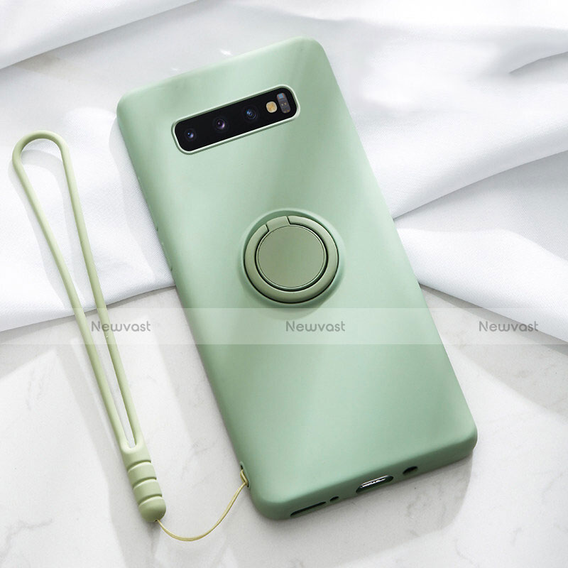Ultra-thin Silicone Gel Soft Case Cover with Magnetic Finger Ring Stand T02 for Samsung Galaxy S10 5G Green