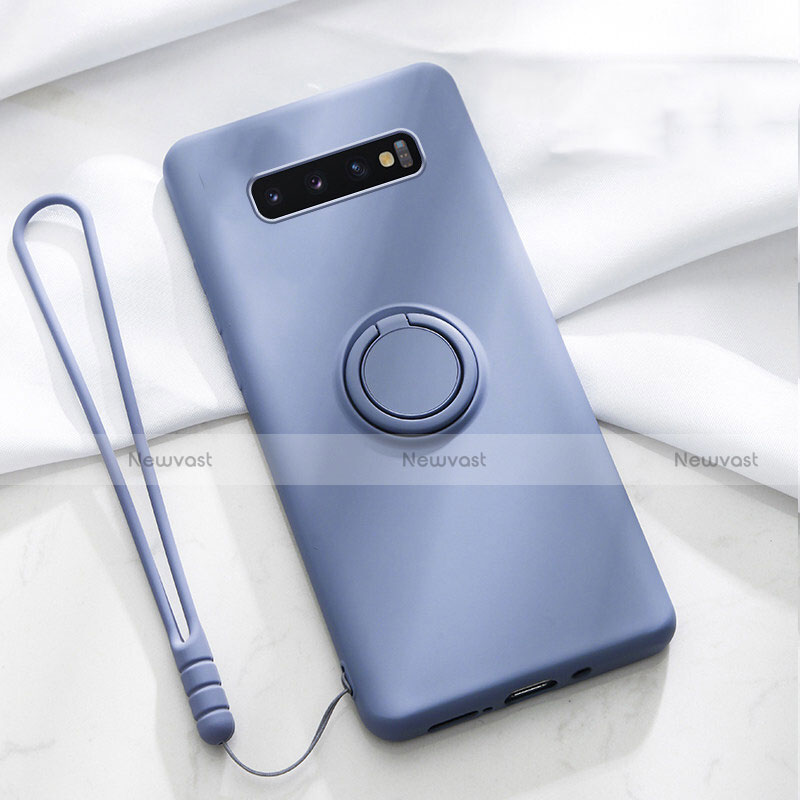 Ultra-thin Silicone Gel Soft Case Cover with Magnetic Finger Ring Stand T02 for Samsung Galaxy S10 5G Purple