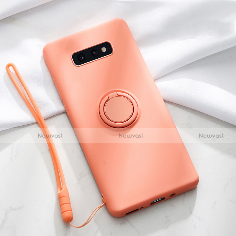 Ultra-thin Silicone Gel Soft Case Cover with Magnetic Finger Ring Stand T02 for Samsung Galaxy S10e Orange