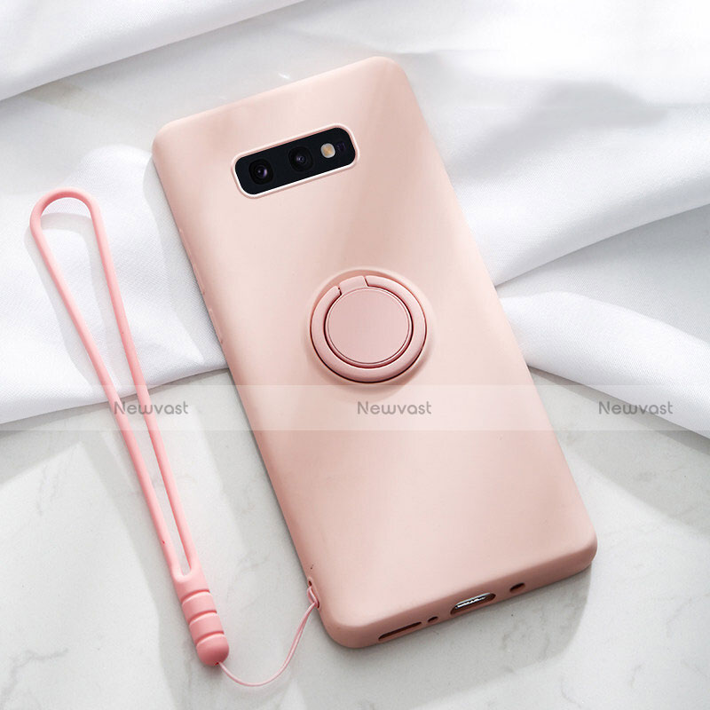 Ultra-thin Silicone Gel Soft Case Cover with Magnetic Finger Ring Stand T02 for Samsung Galaxy S10e Pink
