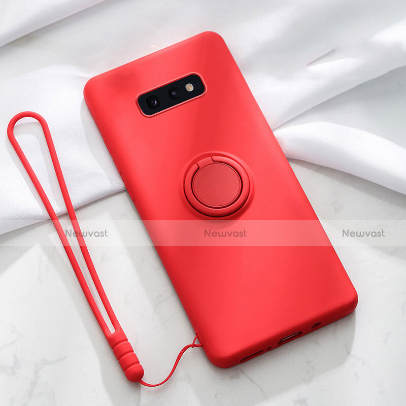 Ultra-thin Silicone Gel Soft Case Cover with Magnetic Finger Ring Stand T02 for Samsung Galaxy S10e Red