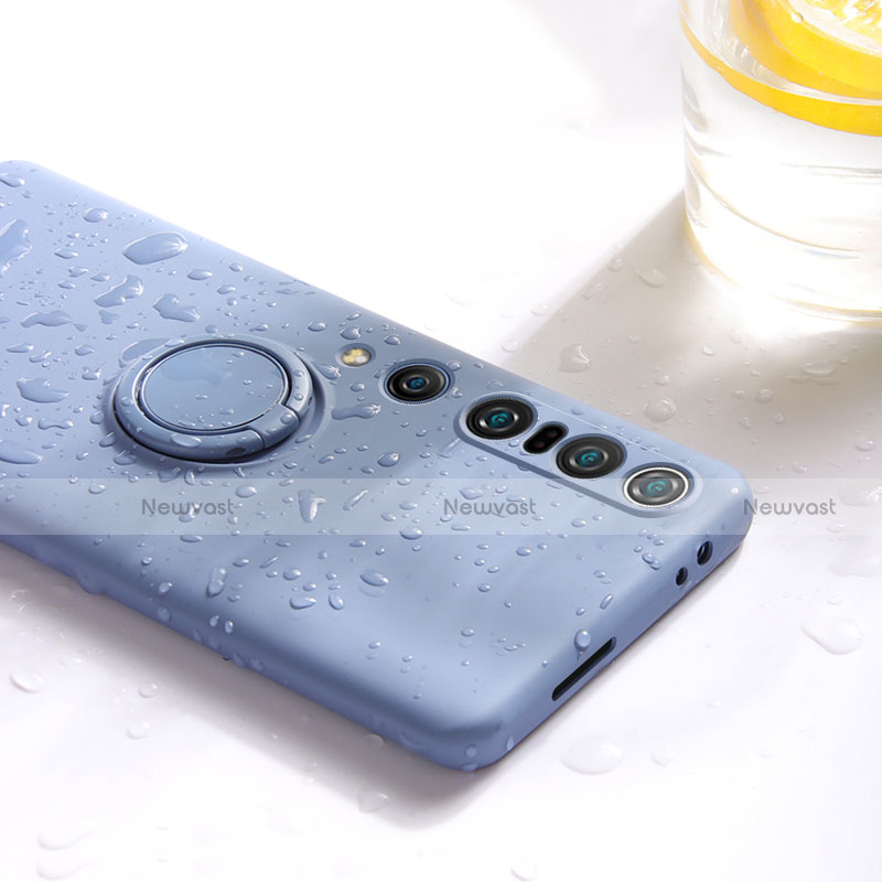 Ultra-thin Silicone Gel Soft Case Cover with Magnetic Finger Ring Stand T02 for Xiaomi Mi 10 Pro