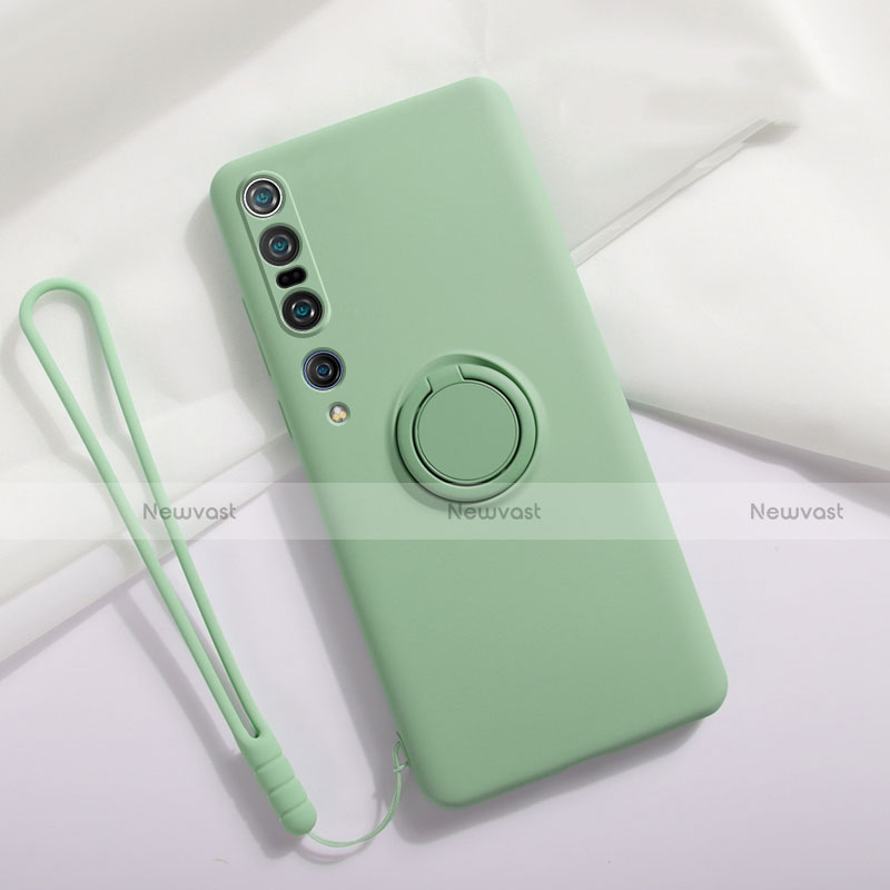 Ultra-thin Silicone Gel Soft Case Cover with Magnetic Finger Ring Stand T02 for Xiaomi Mi 10 Pro Cyan