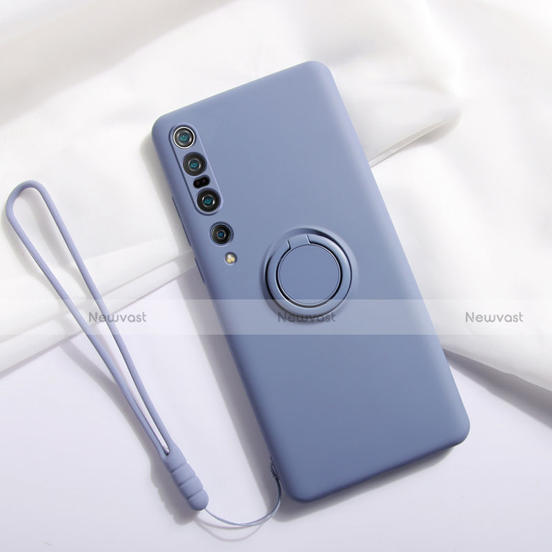 Ultra-thin Silicone Gel Soft Case Cover with Magnetic Finger Ring Stand T02 for Xiaomi Mi 10 Pro Gray