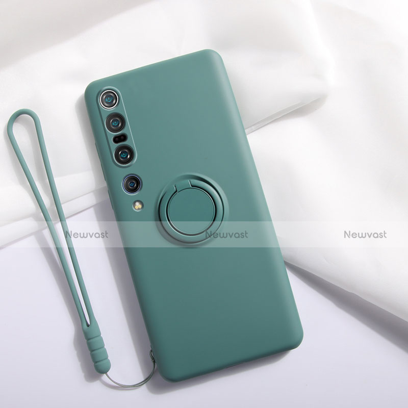 Ultra-thin Silicone Gel Soft Case Cover with Magnetic Finger Ring Stand T02 for Xiaomi Mi 10 Pro Green