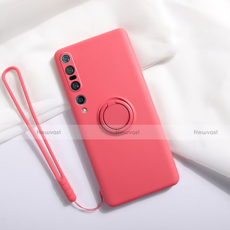 Ultra-thin Silicone Gel Soft Case Cover with Magnetic Finger Ring Stand T02 for Xiaomi Mi 10 Pro Red