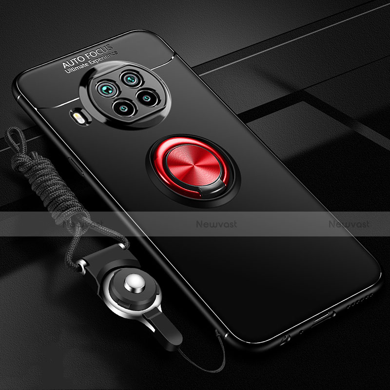Ultra-thin Silicone Gel Soft Case Cover with Magnetic Finger Ring Stand T02 for Xiaomi Mi 10T Lite 5G Red and Black