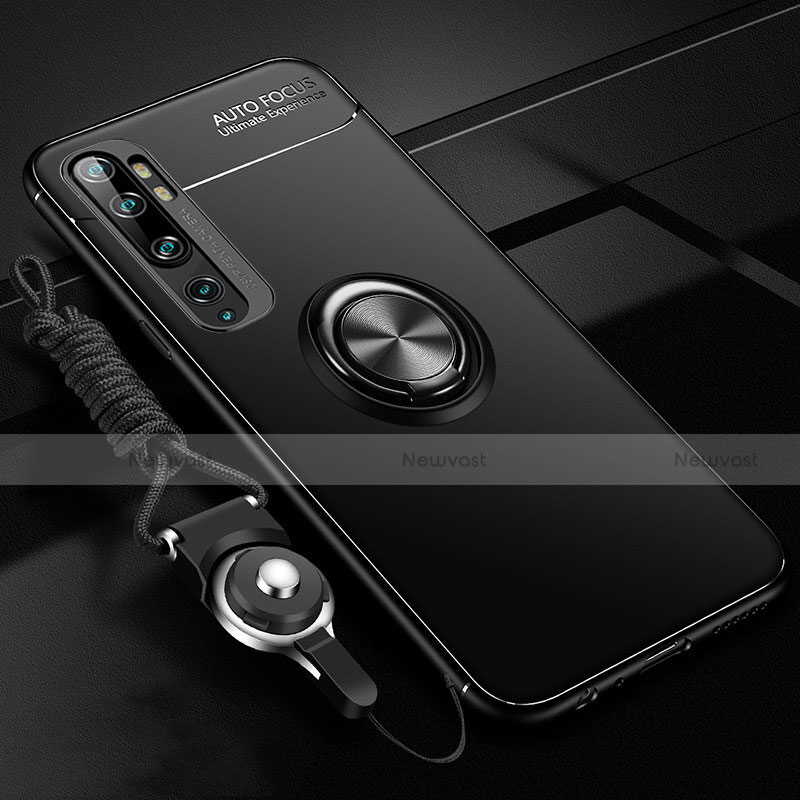 Ultra-thin Silicone Gel Soft Case Cover with Magnetic Finger Ring Stand T02 for Xiaomi Mi Note 10 Black