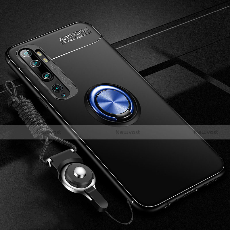 Ultra-thin Silicone Gel Soft Case Cover with Magnetic Finger Ring Stand T02 for Xiaomi Mi Note 10 Blue and Black