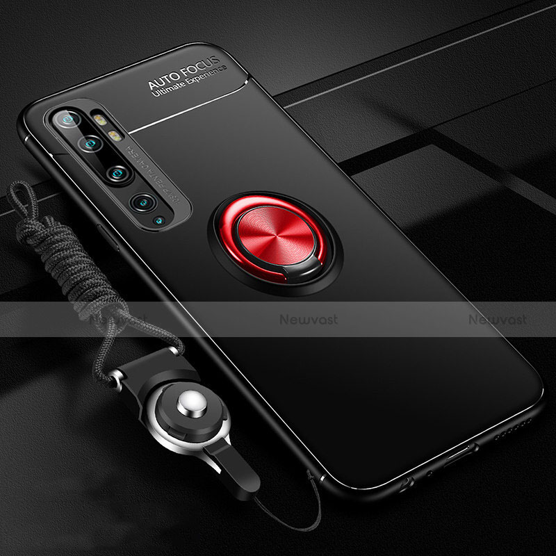 Ultra-thin Silicone Gel Soft Case Cover with Magnetic Finger Ring Stand T02 for Xiaomi Mi Note 10 Pro Red and Black