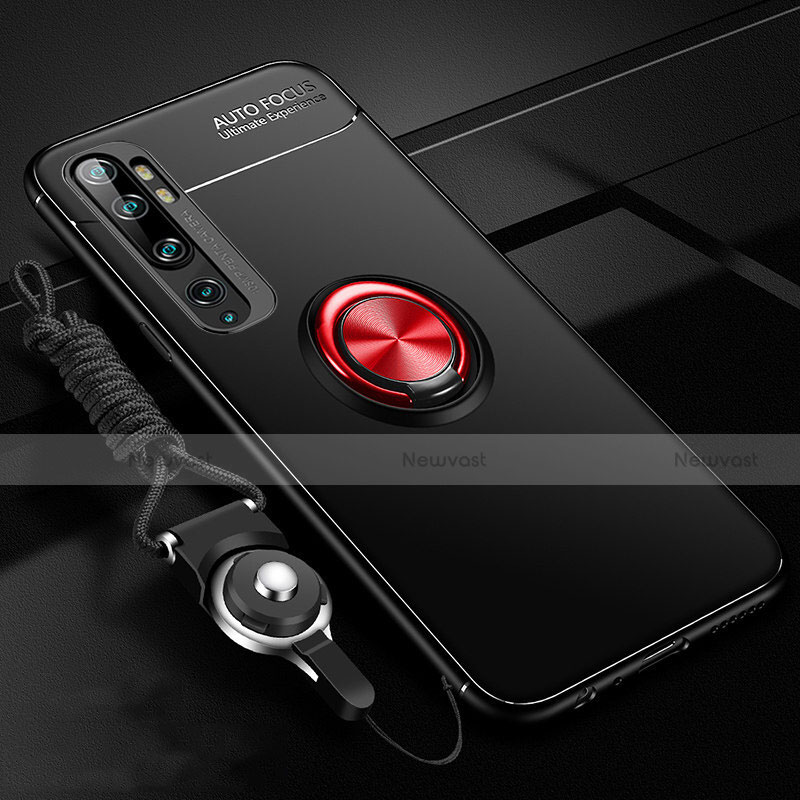 Ultra-thin Silicone Gel Soft Case Cover with Magnetic Finger Ring Stand T02 for Xiaomi Mi Note 10 Red and Black