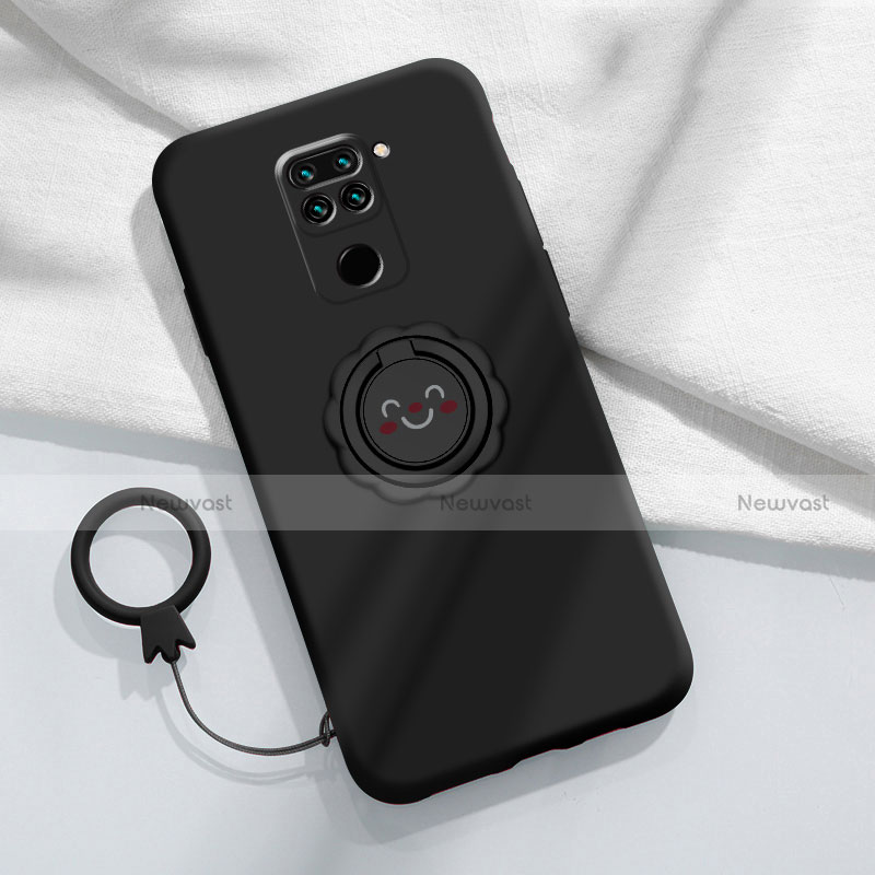 Ultra-thin Silicone Gel Soft Case Cover with Magnetic Finger Ring Stand T02 for Xiaomi Redmi 10X 4G Black