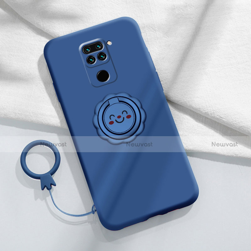 Ultra-thin Silicone Gel Soft Case Cover with Magnetic Finger Ring Stand T02 for Xiaomi Redmi 10X 4G Blue