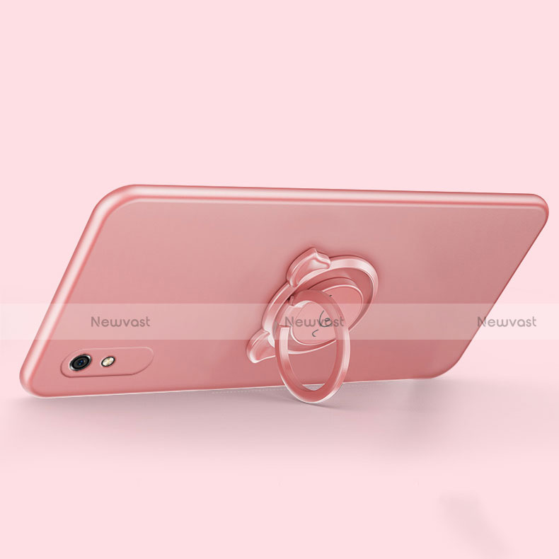 Ultra-thin Silicone Gel Soft Case Cover with Magnetic Finger Ring Stand T02 for Xiaomi Redmi 9A