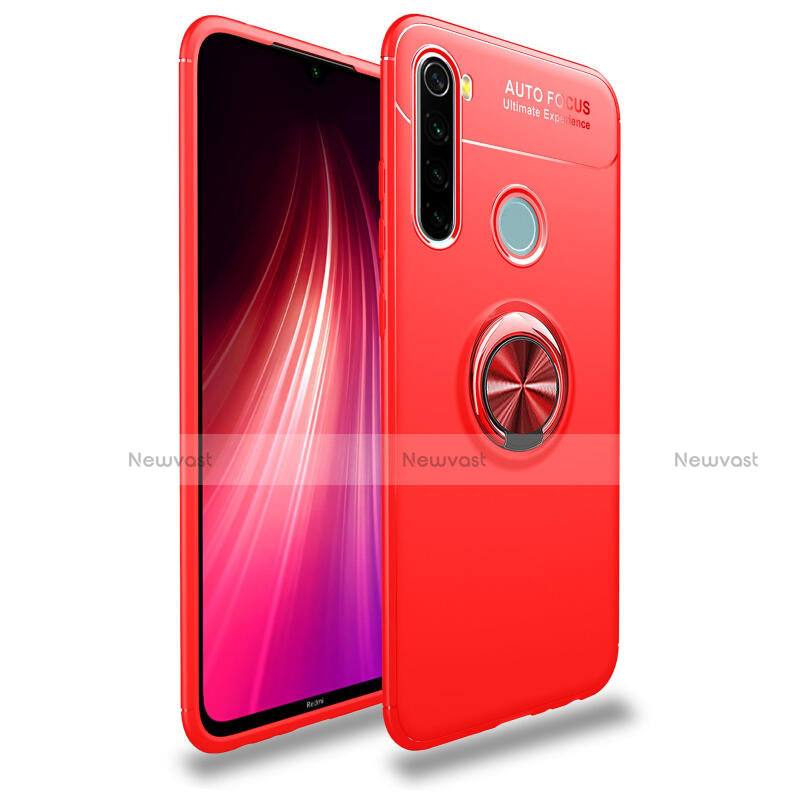 Ultra-thin Silicone Gel Soft Case Cover with Magnetic Finger Ring Stand T02 for Xiaomi Redmi Note 8 (2021) Red