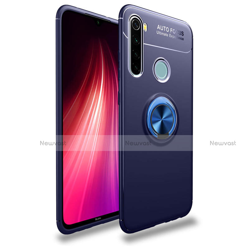 Ultra-thin Silicone Gel Soft Case Cover with Magnetic Finger Ring Stand T02 for Xiaomi Redmi Note 8 Blue