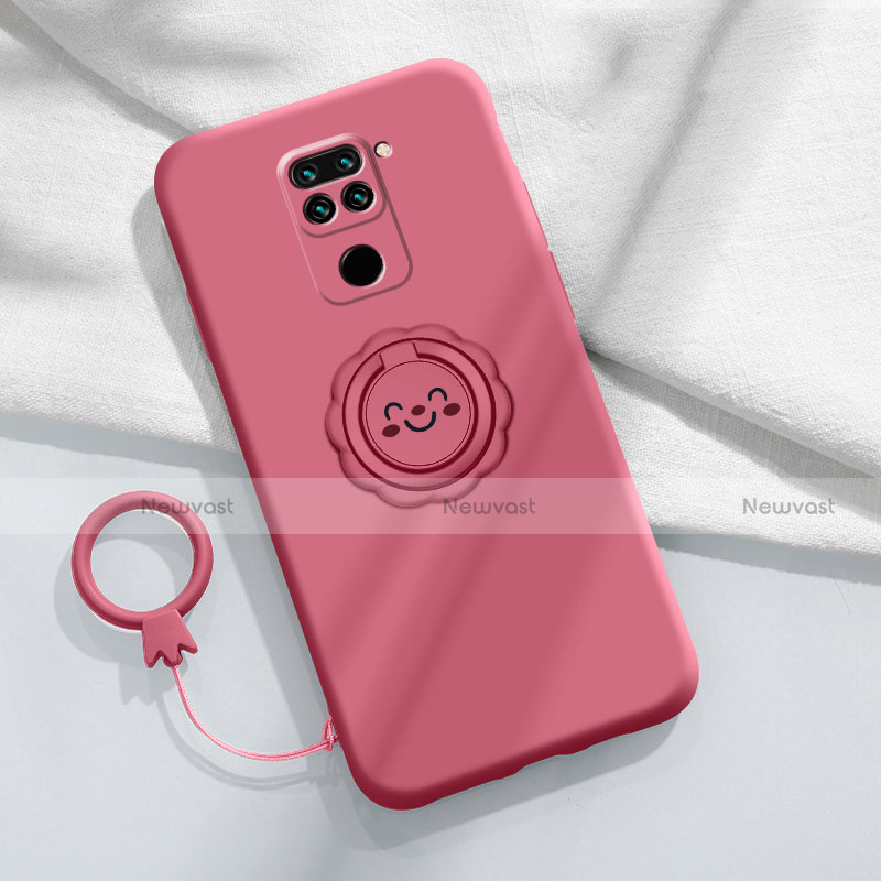 Ultra-thin Silicone Gel Soft Case Cover with Magnetic Finger Ring Stand T02 for Xiaomi Redmi Note 9