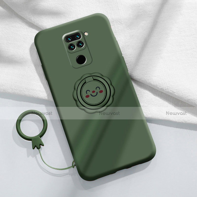 Ultra-thin Silicone Gel Soft Case Cover with Magnetic Finger Ring Stand T02 for Xiaomi Redmi Note 9 Green