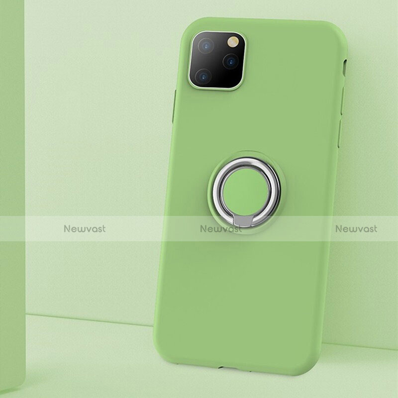 Ultra-thin Silicone Gel Soft Case Cover with Magnetic Finger Ring Stand T03 for Apple iPhone 11 Pro Max Green