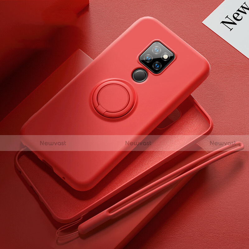 Ultra-thin Silicone Gel Soft Case Cover with Magnetic Finger Ring Stand T03 for Huawei Mate 20 Red