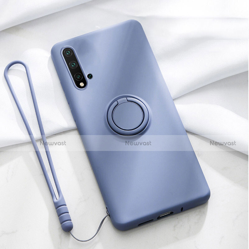 Ultra-thin Silicone Gel Soft Case Cover with Magnetic Finger Ring Stand T03 for Huawei Nova 5