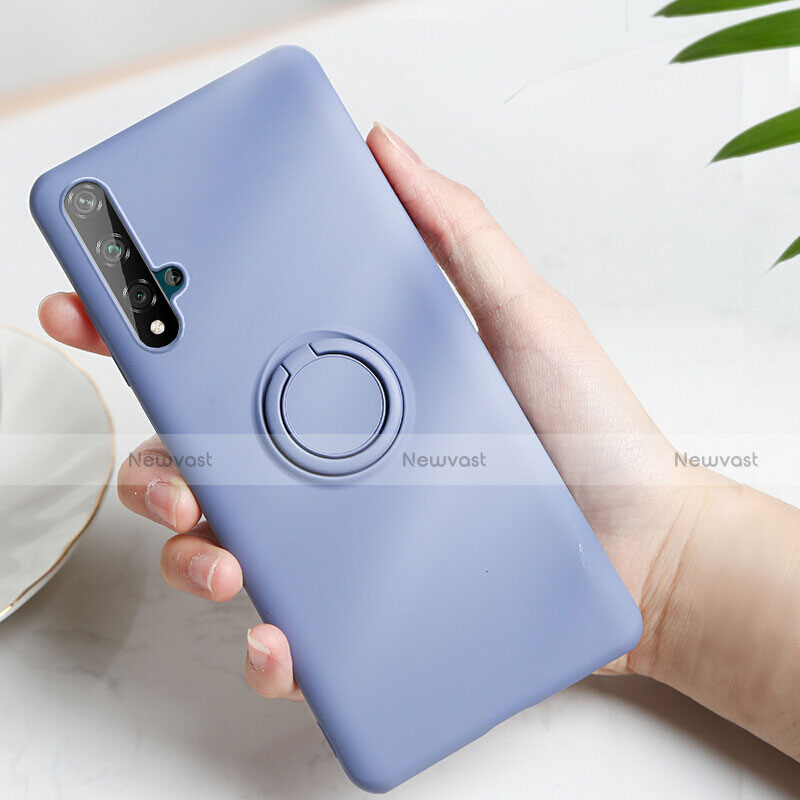 Ultra-thin Silicone Gel Soft Case Cover with Magnetic Finger Ring Stand T03 for Huawei Nova 5 Pro