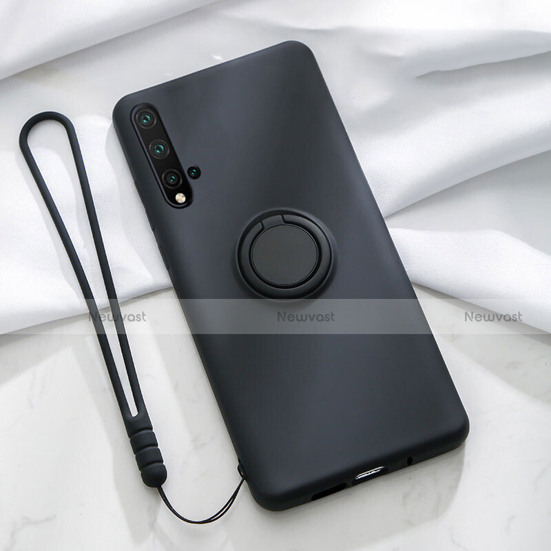 Ultra-thin Silicone Gel Soft Case Cover with Magnetic Finger Ring Stand T03 for Huawei Nova 5 Pro