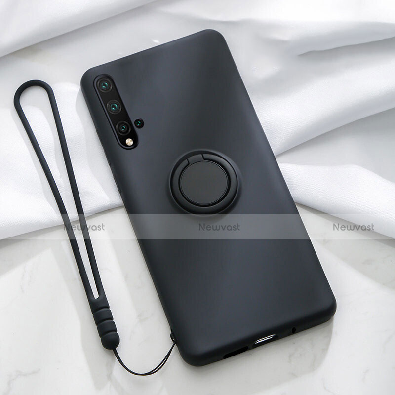 Ultra-thin Silicone Gel Soft Case Cover with Magnetic Finger Ring Stand T03 for Huawei Nova 5 Pro Black