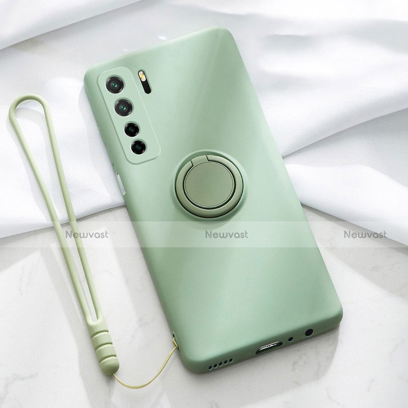 Ultra-thin Silicone Gel Soft Case Cover with Magnetic Finger Ring Stand T03 for Huawei Nova 7 SE 5G